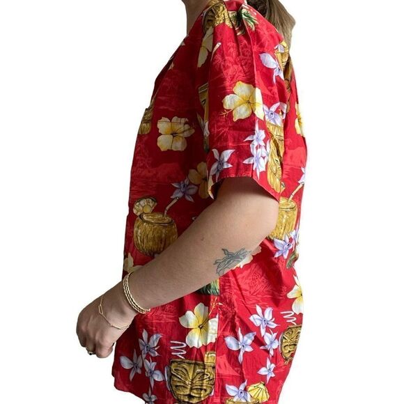 Vintage 90s Mens Royal Creations Hawaiian Floral Tropical Tiki Button Down Sz M - Picture 10 of 10
